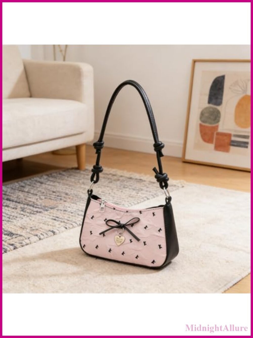 Women's Cute Bow Underarm Bag Lightweight Bubble Cotton Shoulder Bag